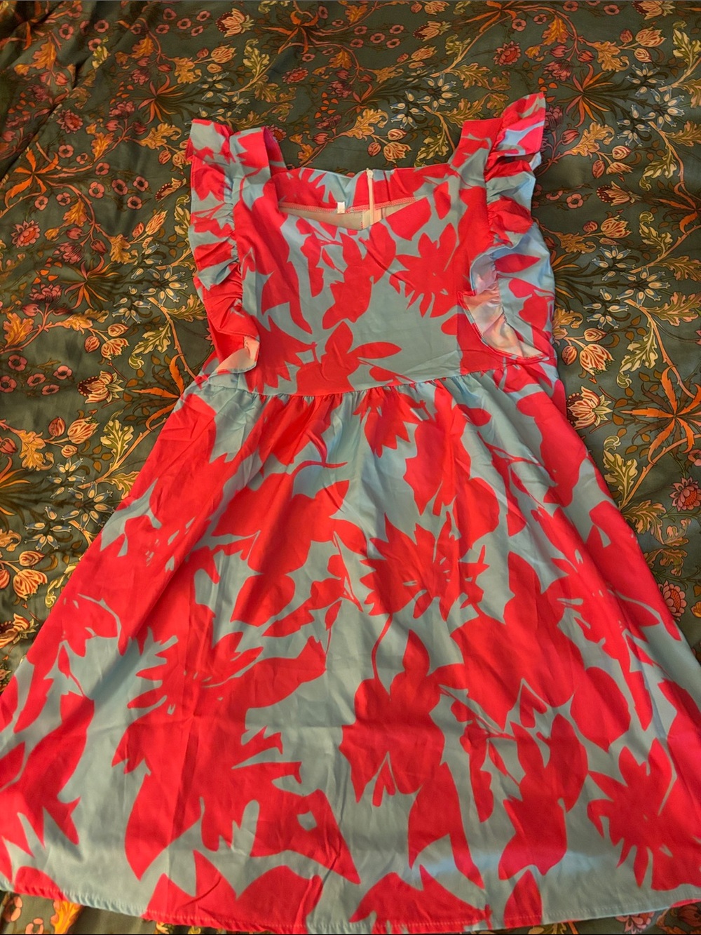 Pink Floral Ruffle Sleeve Dress